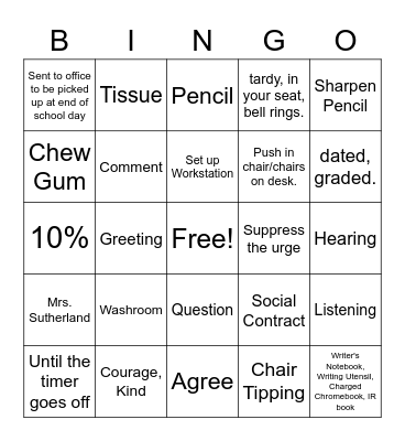 Rules, Procedures, & Expectations Bingo Card
