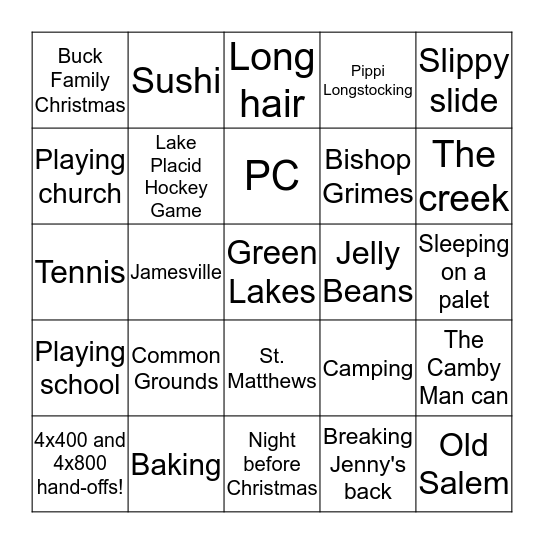 All about Sarah!  Bingo Card