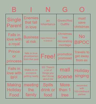 Holiday Rom Com Bingo Card