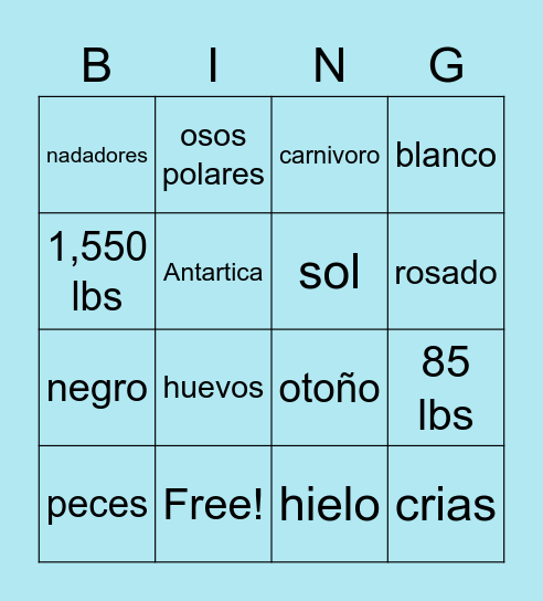 Osos Polares y Pingüinos Bingo Card