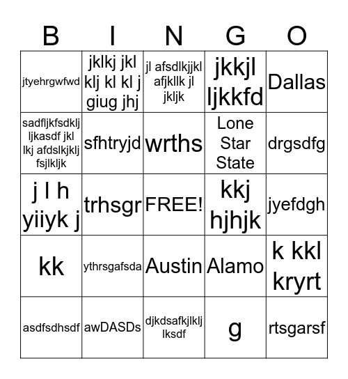 Texas Bingo Card