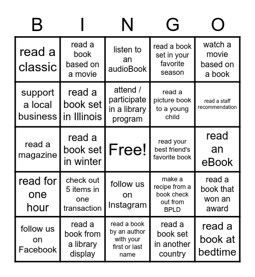 WINTER READING CHALLENGE Bingo Card