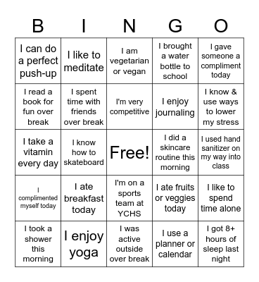 Health Bingo Card