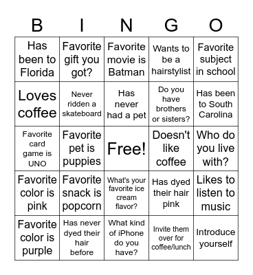 About us Bingo Card