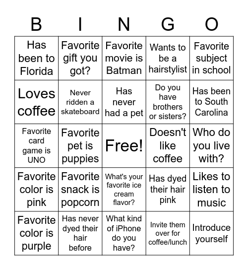 About us Bingo Card