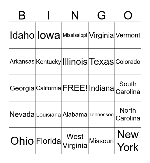 License Plate Bingo #3 Bingo Card