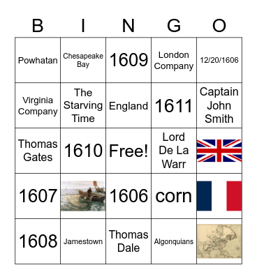 US HISTORY/ Jamestown Bingo Card