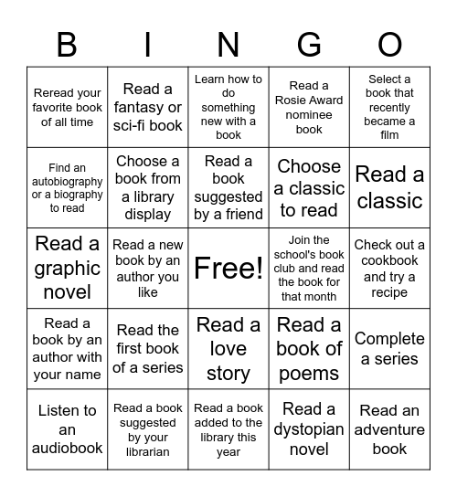 Reading Resolutions Bingo Card