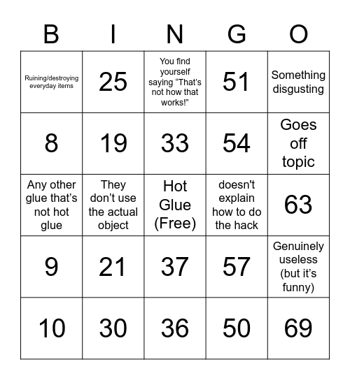 5 minute crafts bingo Card
