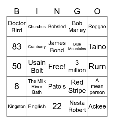 Jamaica Bingo Card