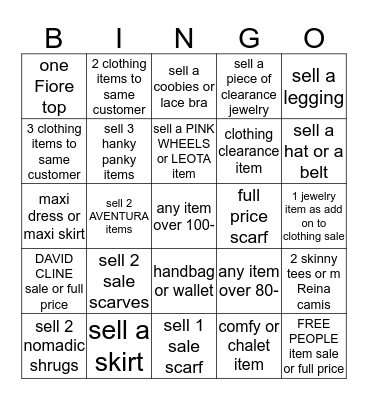Bingo for Dollars June 13 and 14th! Bingo Card
