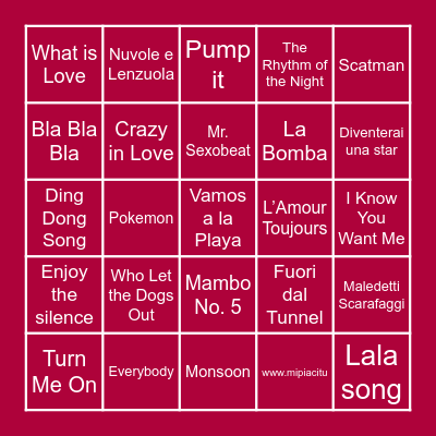 Capodanno 2021 Bingo Card