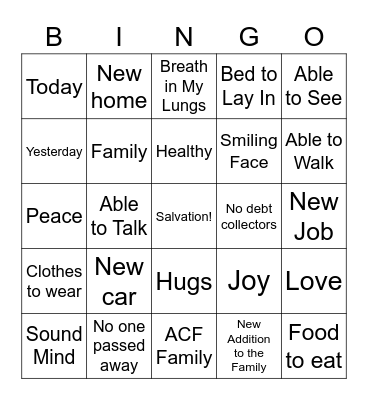 Everyday Blessings Bingo Card