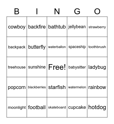 Compound Words Bingo Card