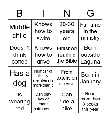 Human Bingo Card