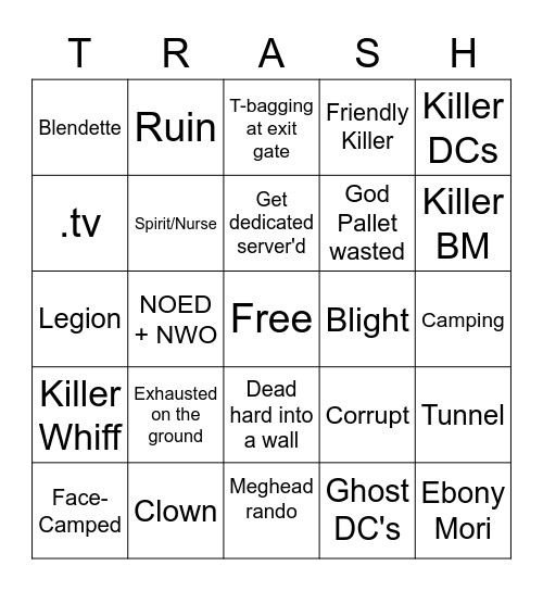 DBD Bingo Card