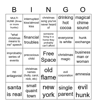 christmas made for tv movies Bingo Card