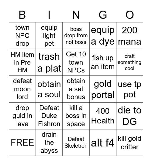 terraria randomizer Bingo Card