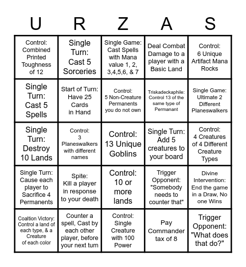 UB104 Bingo Card