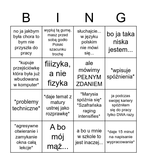 epopeja od polskiego starterpack Bingo Card