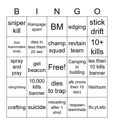 Apex Spectator Bingo Card