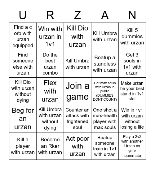 Urzan or something Bingo Card