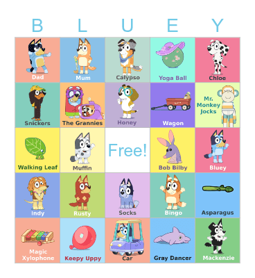 Bluey Episode Pictures Bingo Card