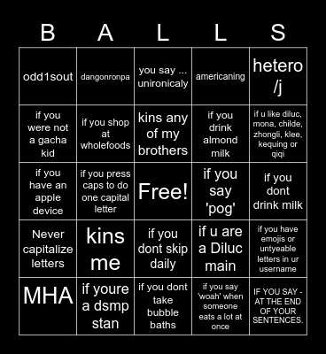 Leviathan hates you bingo (obey me) Bingo Card