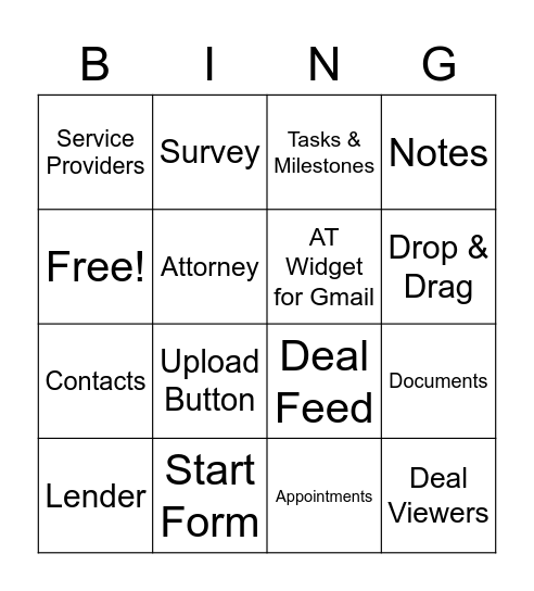 Deal Room Bingo Card