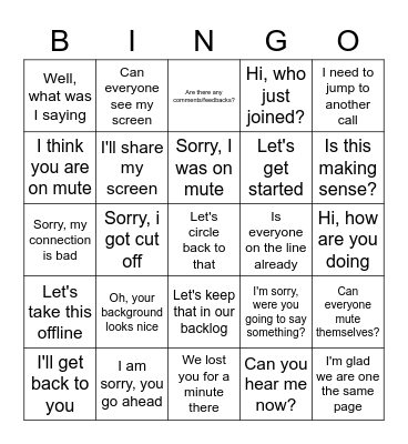 Test Rule Bingo Card
