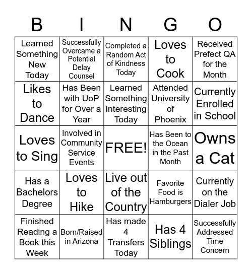 Getting to Know You Bingo Card