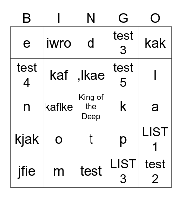 King of the Deep Bingo Card