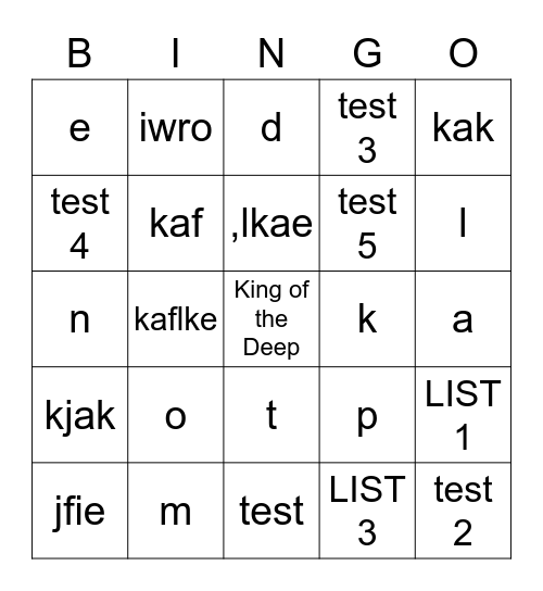 King of the Deep Bingo Card