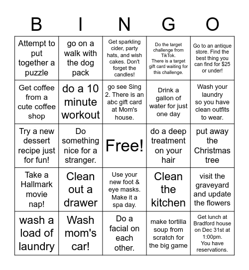 Melissa & Halee's Vacation Bingo Card