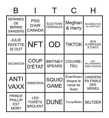 THE QUEEN IS DEAD - RÉTROSPECTIVE 2021 Bingo Card
