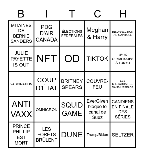 THE QUEEN IS DEAD - RÉTROSPECTIVE 2021 Bingo Card