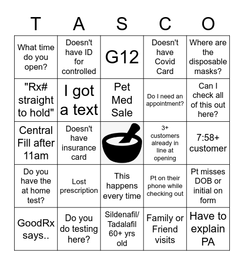 Pharmacy Bingo Card