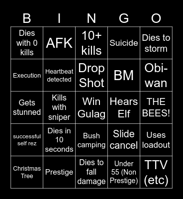 Warzone Bingo Card