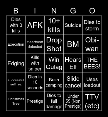 Warzone Bingo Card