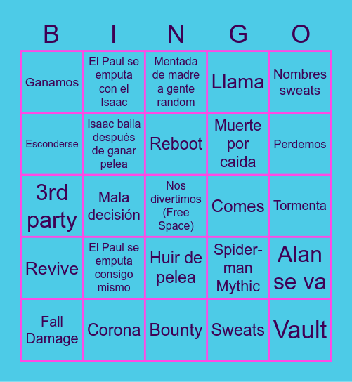 S≠NL Fortnite Bingo Card