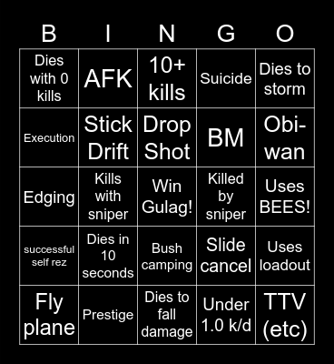 Warzone Bingo Card