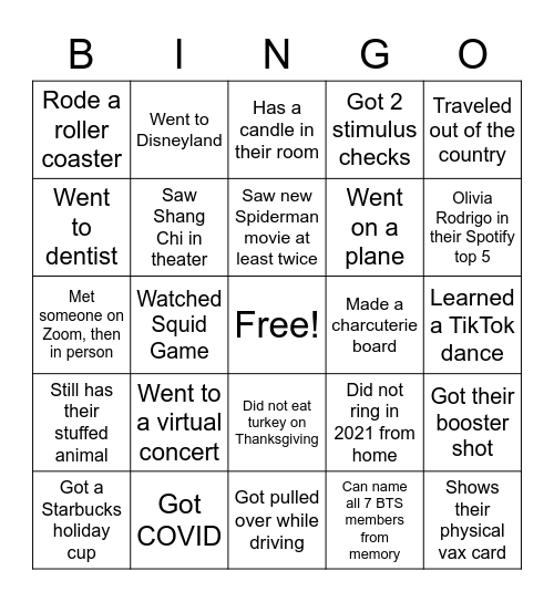 NYE Bingo (IN 2021) Bingo Card
