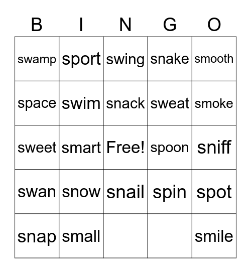 sp, sw, sn, sm Bingo Card