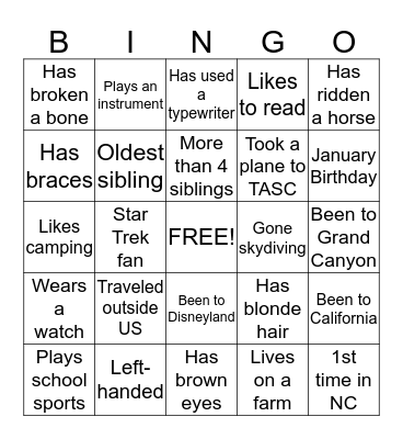 TASC BINGO Card
