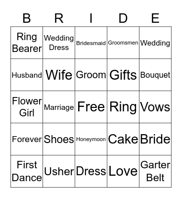 Bridal Bingo Card