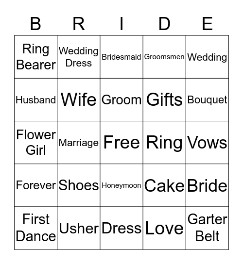 Bridal Bingo Card