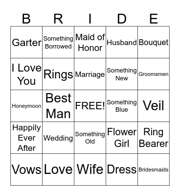 Bridal Bingo Card