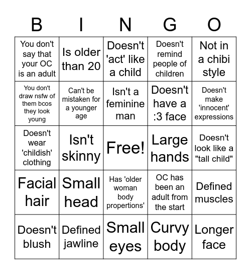 Is your OC an adult? Bingo Card