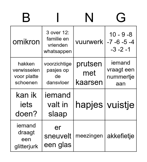 Niefjoar Bingo Card