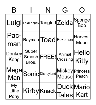 Video Game Bingo Card